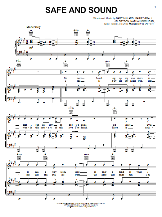 MercyMe Safe And Sound sheet music notes and chords arranged for Piano, Vocal & Guitar Chords (Right-Hand Melody)