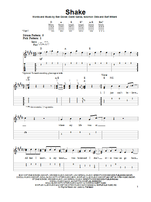 MercyMe Shake sheet music notes and chords arranged for Piano, Vocal & Guitar Chords (Right-Hand Melody)