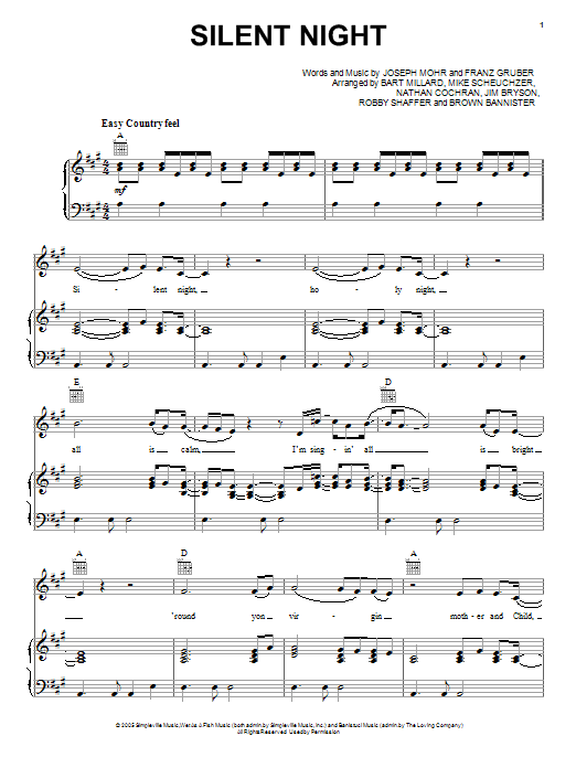 MercyMe Silent Night sheet music notes and chords arranged for Piano, Vocal & Guitar Chords (Right-Hand Melody)
