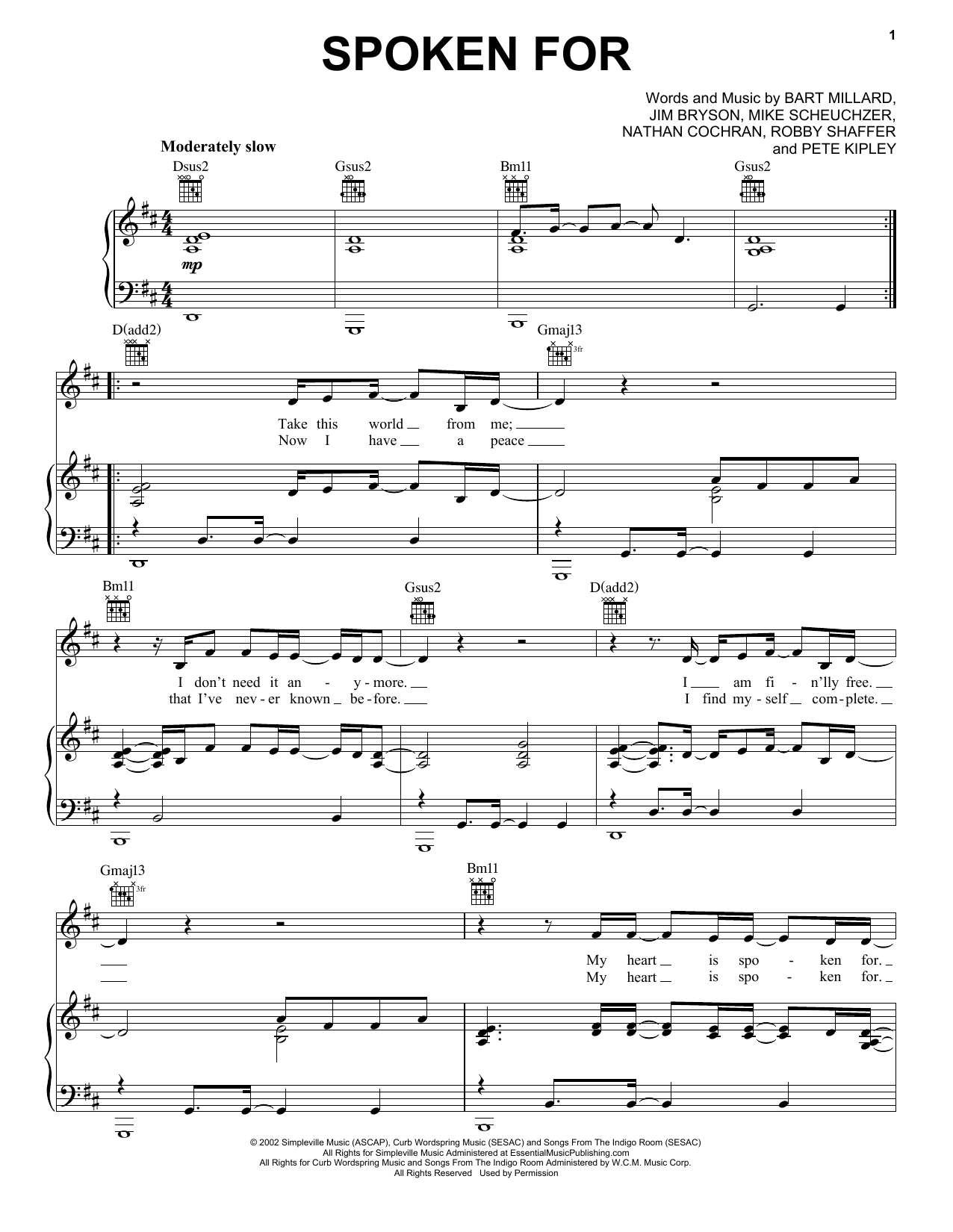 MercyMe Spoken For sheet music notes and chords arranged for Piano, Vocal & Guitar Chords (Right-Hand Melody)