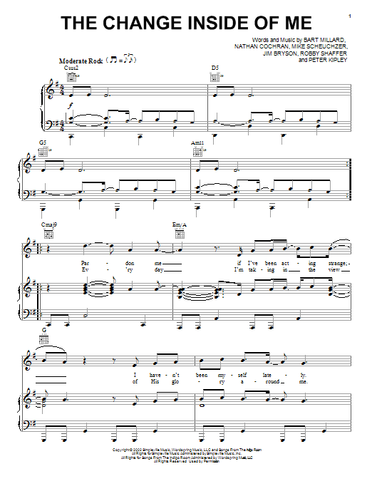 MercyMe The Change Inside Of Me sheet music notes and chords arranged for Piano, Vocal & Guitar Chords (Right-Hand Melody)
