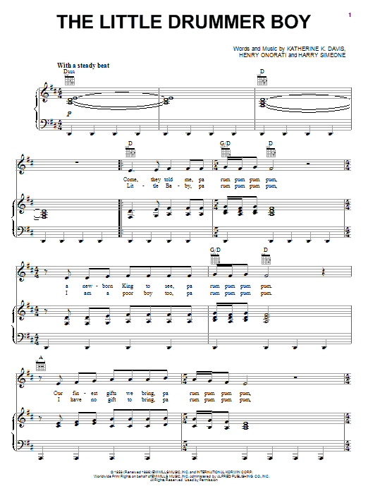 MercyMe The Little Drummer Boy sheet music notes and chords arranged for Piano, Vocal & Guitar Chords (Right-Hand Melody)