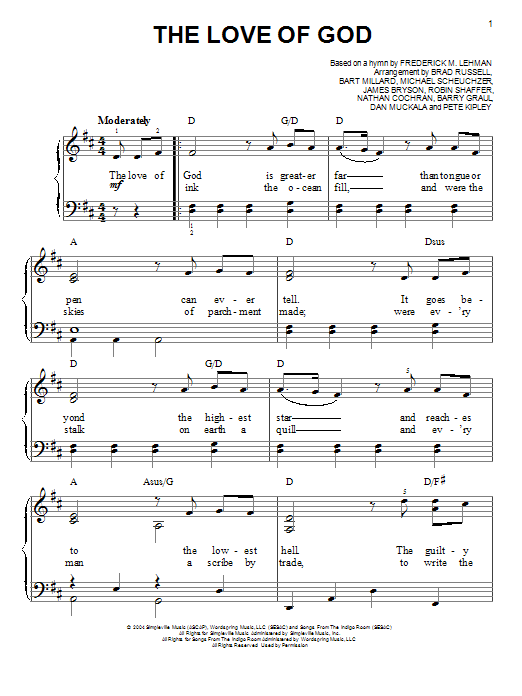 MercyMe The Love Of God sheet music notes and chords arranged for Piano Solo