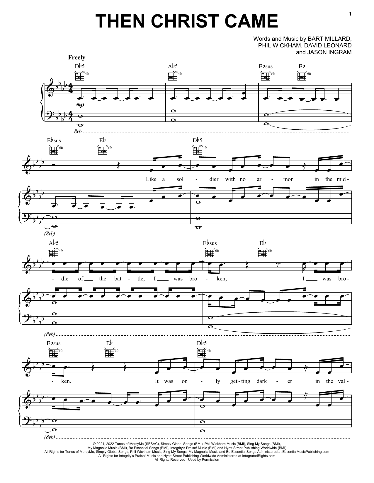 MercyMe Then Christ Came sheet music notes and chords arranged for Piano, Vocal & Guitar Chords (Right-Hand Melody)