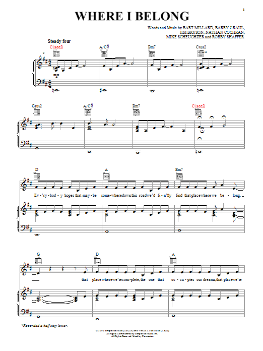 MercyMe Where I Belong sheet music notes and chords arranged for Piano, Vocal & Guitar Chords (Right-Hand Melody)