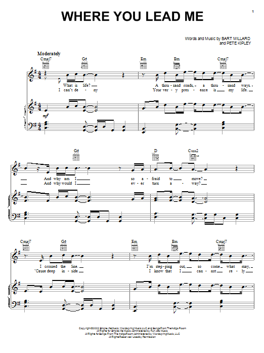 MercyMe Where You Lead Me sheet music notes and chords arranged for Piano, Vocal & Guitar Chords (Right-Hand Melody)