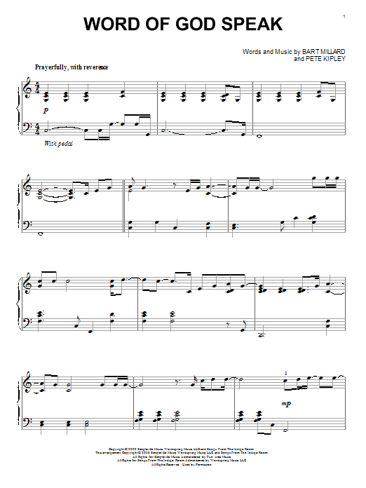 MercyMe Word Of God Speak sheet music notes and chords arranged for Piano, Vocal & Guitar Chords (Right-Hand Melody)