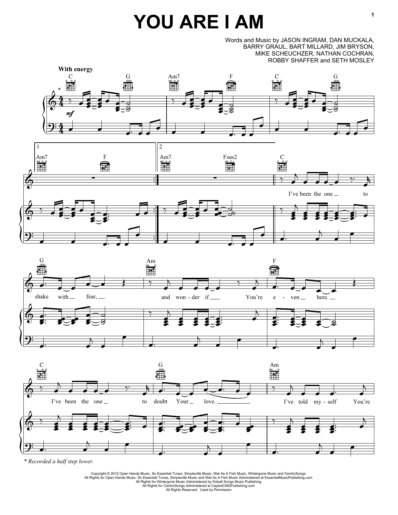MercyMe You Are I Am sheet music notes and chords arranged for Piano, Vocal & Guitar Chords (Right-Hand Melody)