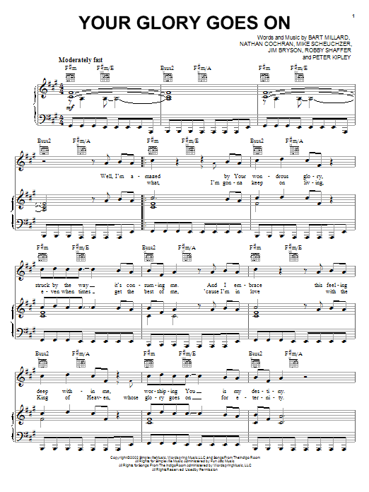 MercyMe Your Glory Goes On sheet music notes and chords arranged for Piano, Vocal & Guitar Chords (Right-Hand Melody)