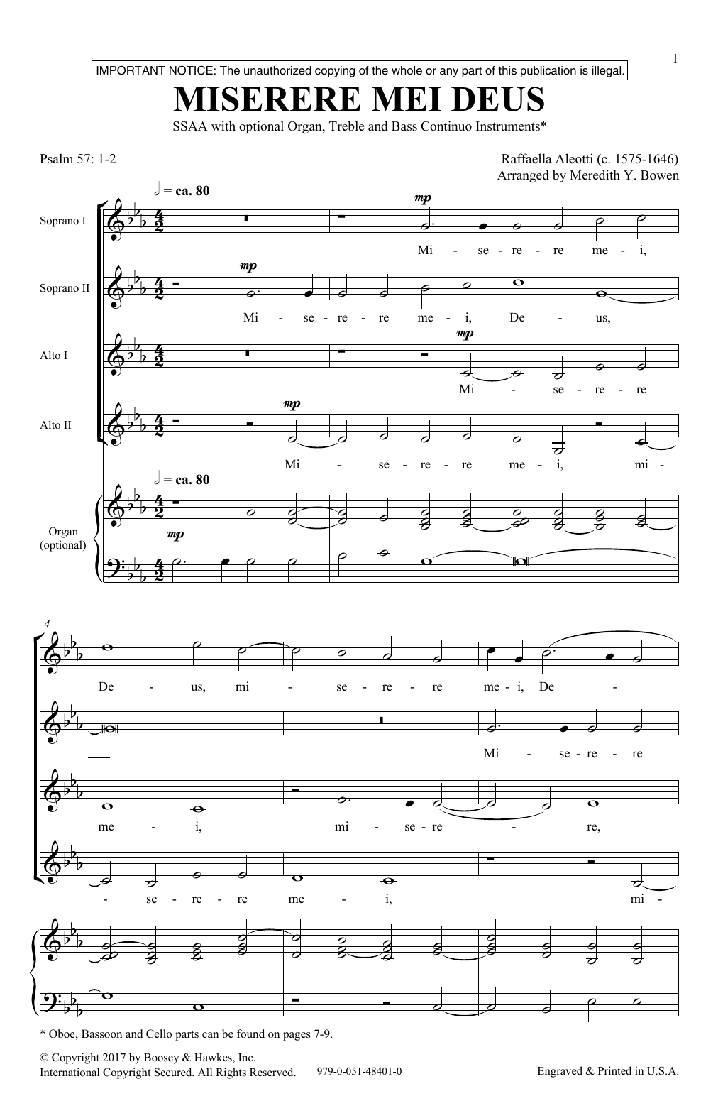 Meredith Bowen Miserere Mei Deus sheet music notes and chords arranged for 2-Part Choir