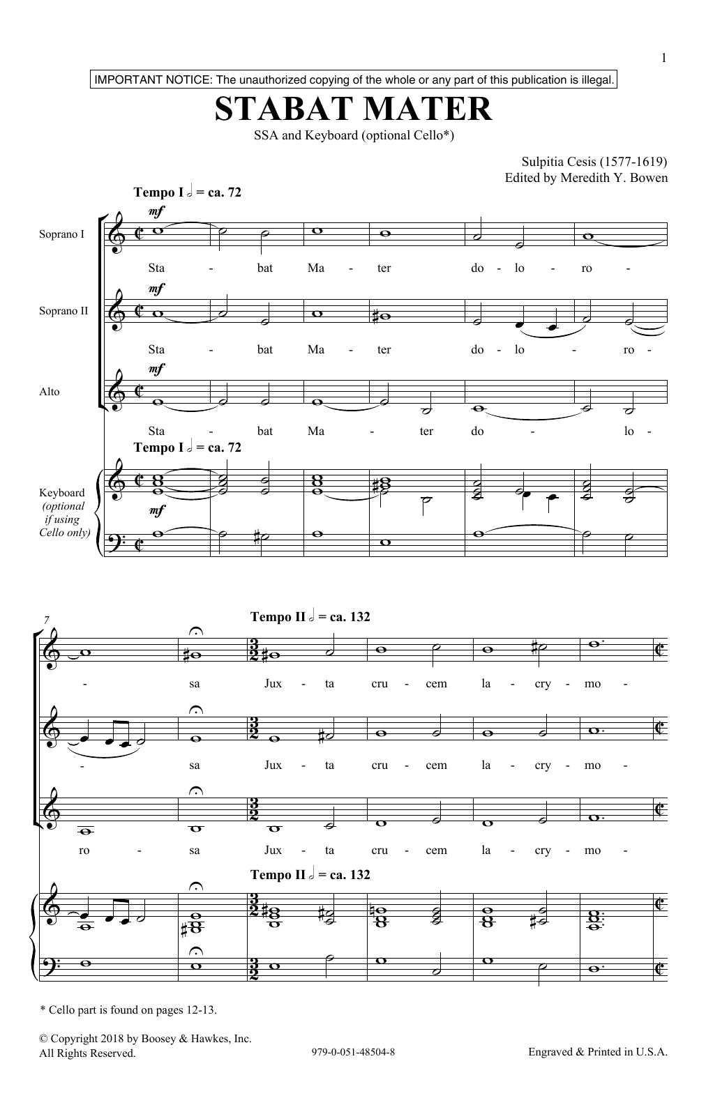 Meredith Bowen Stabat Mater sheet music notes and chords arranged for SSA Choir