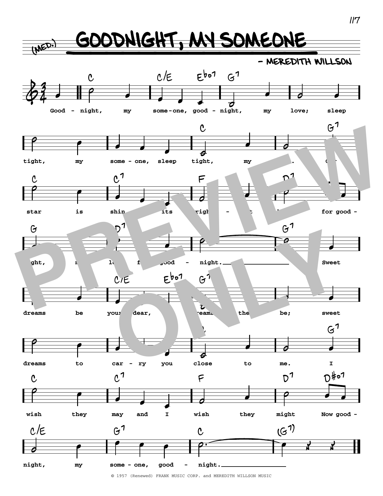 Meredith Willson Goodnight, My Someone (High Voice) (from The Music Man) sheet music notes and chords arranged for Real Book – Melody, Lyrics & Chords