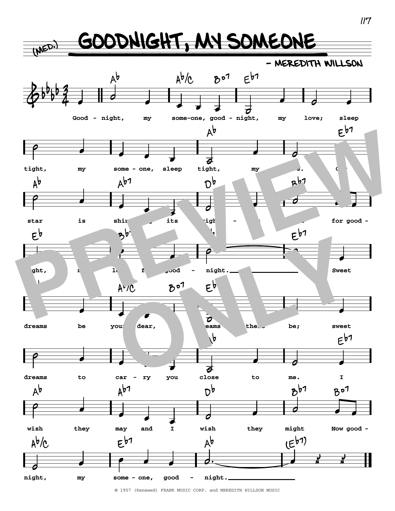 Meredith Willson Goodnight, My Someone (Low Voice) sheet music notes and chords arranged for Real Book – Melody, Lyrics & Chords