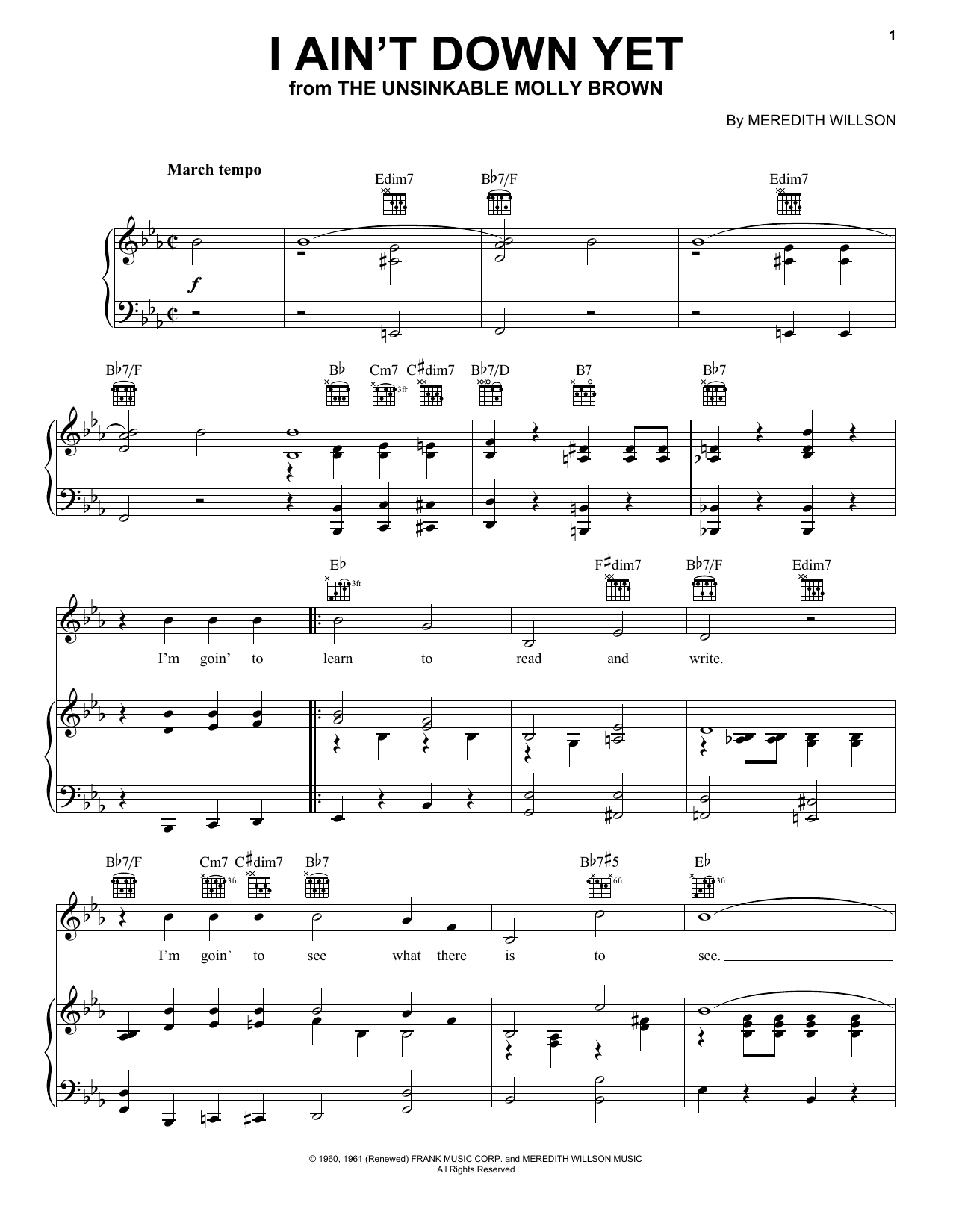 Meredith Willson I Ain't Down Yet sheet music notes and chords arranged for Lead Sheet / Fake Book
