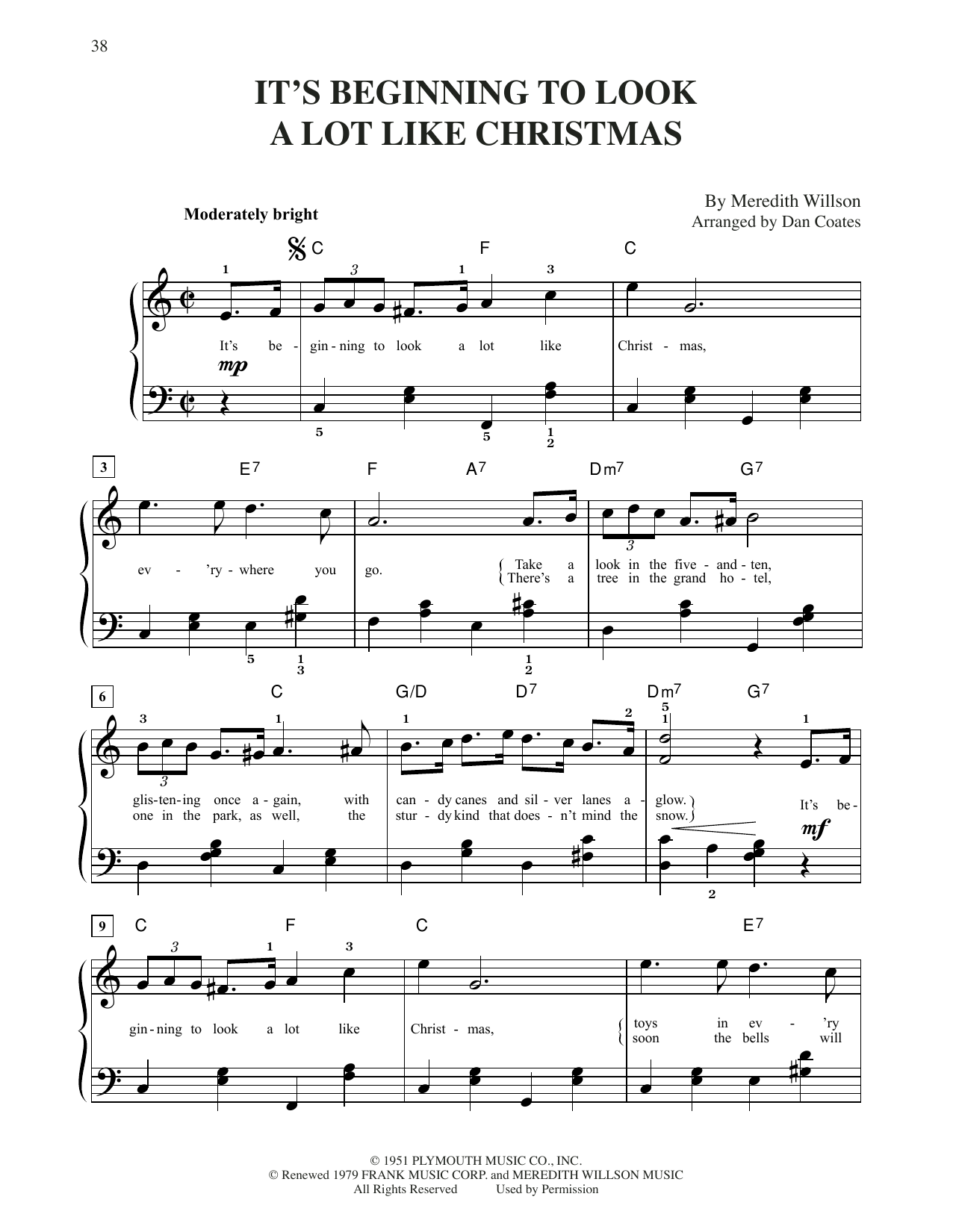 Meredith Willson It's Beginning To Look Like Christmas (arr. Dan Coates) sheet music notes and chords arranged for Easy Piano