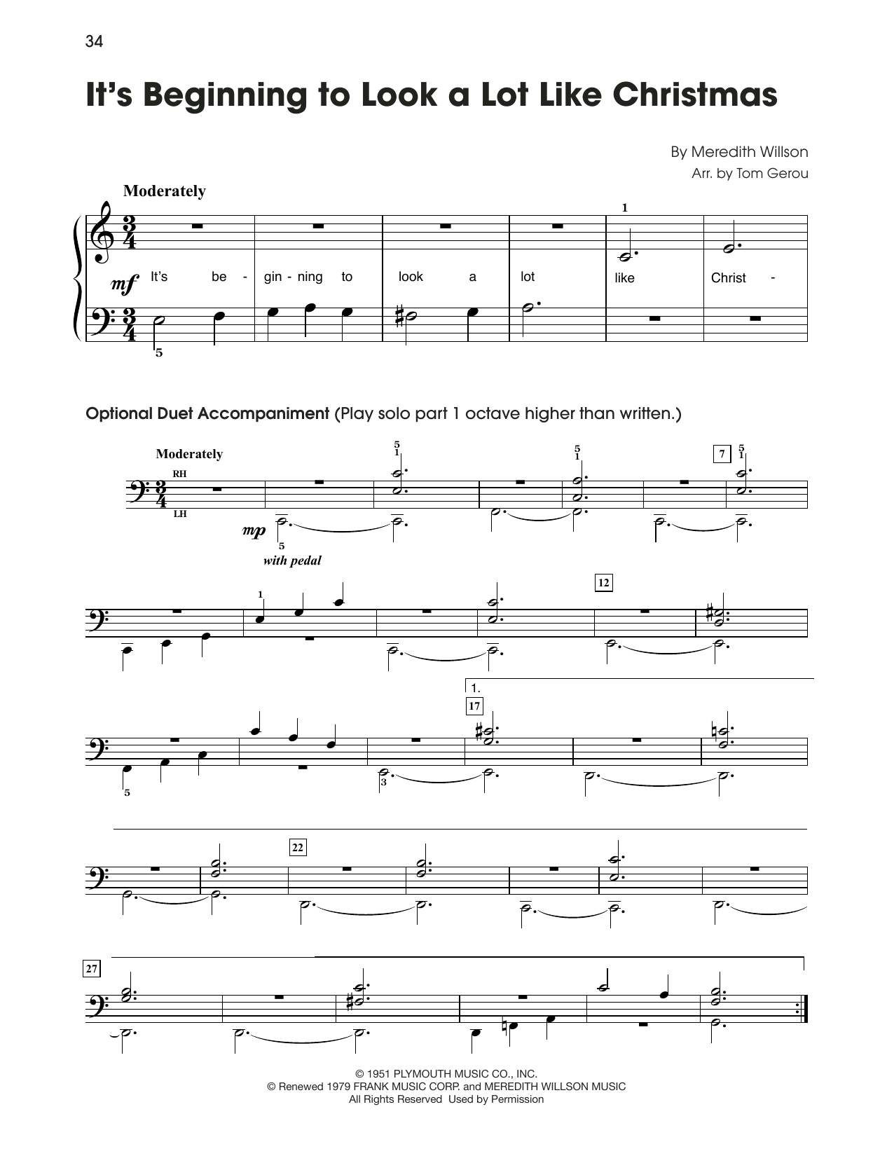 Meredith Willson It's Beginning To Look Like Christmas (arr. Tom Gerou) sheet music notes and chords arranged for 5-Finger Piano
