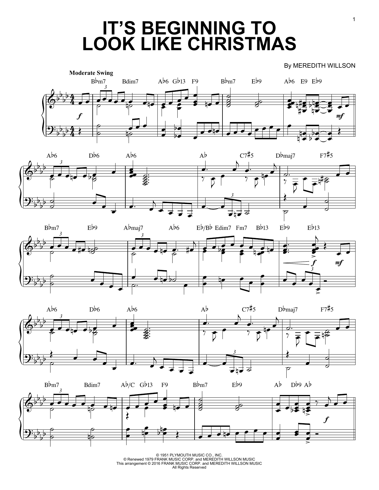 Meredith Willson It's Beginning To Look Like Christmas [Jazz version] (arr. Brent Edstrom) sheet music notes and chords arranged for Piano Solo