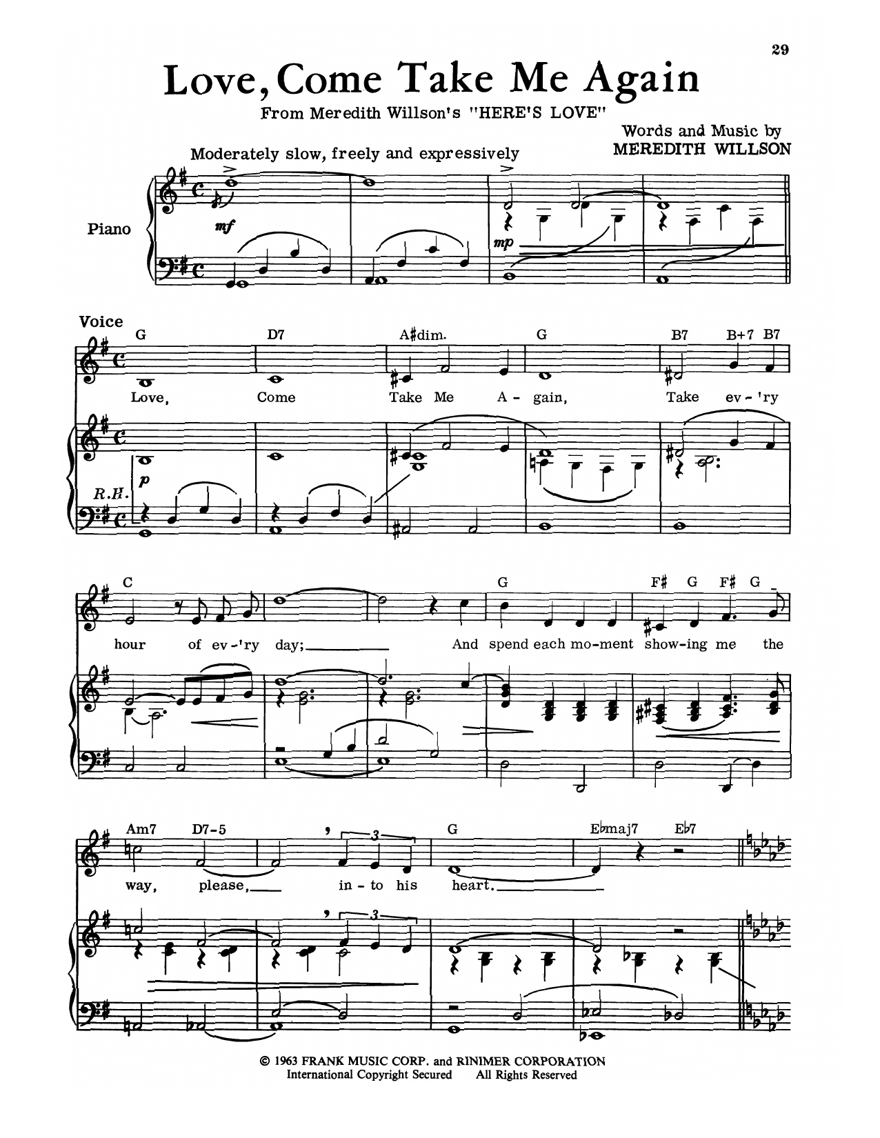 Meredith Willson Love, Come Take Me Again (from Here's Love) sheet music notes and chords arranged for Piano & Vocal