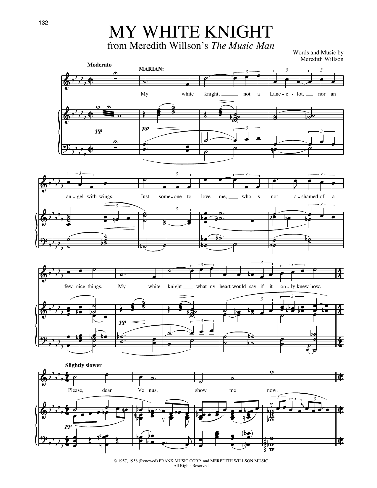 Meredith Willson My White Knight (from The Music Man) sheet music notes and chords arranged for Piano & Vocal