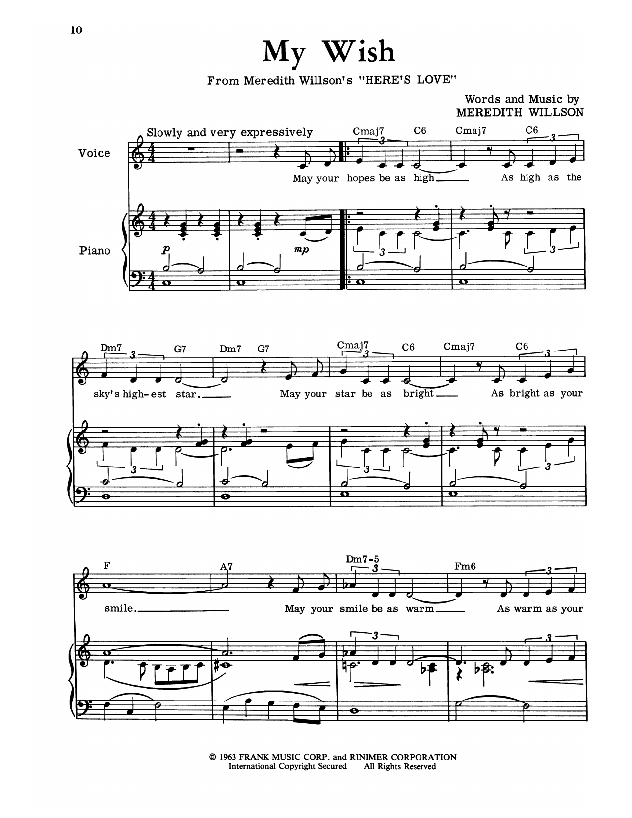 Meredith Willson My Wish (from Here's Love) sheet music notes and chords arranged for Piano & Vocal