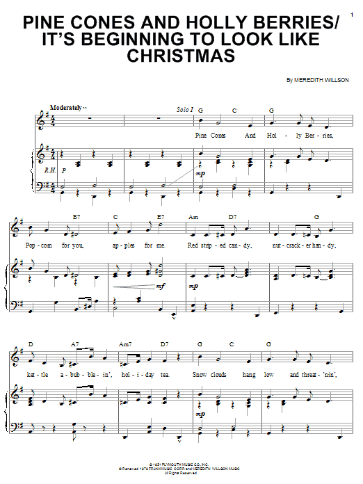 Meredith Willson It's Beginning To Look Like Christmas sheet music notes and chords arranged for Piano & Vocal