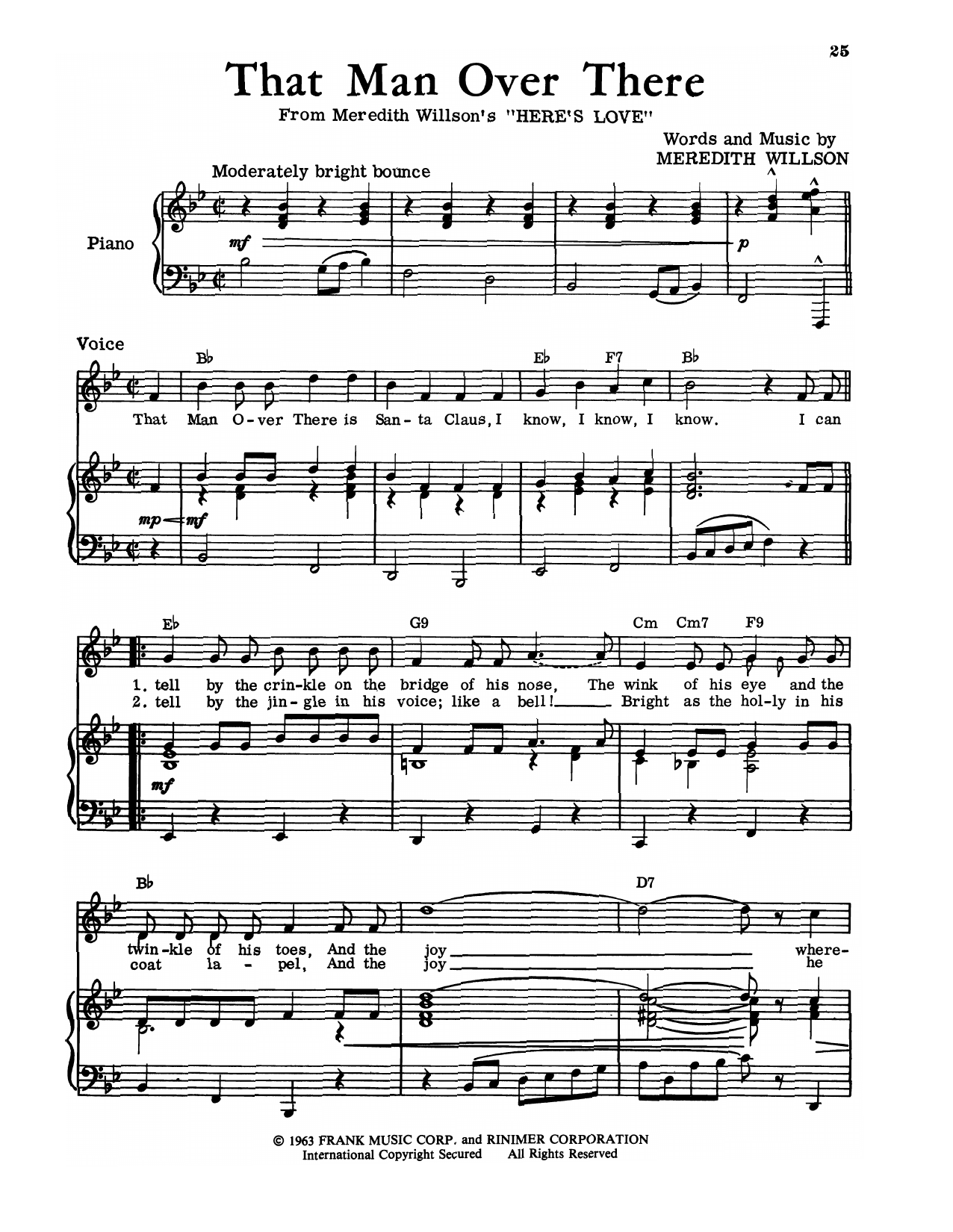 Meredith Willson That Man Over There (from Here's Love) sheet music notes and chords arranged for Piano & Vocal
