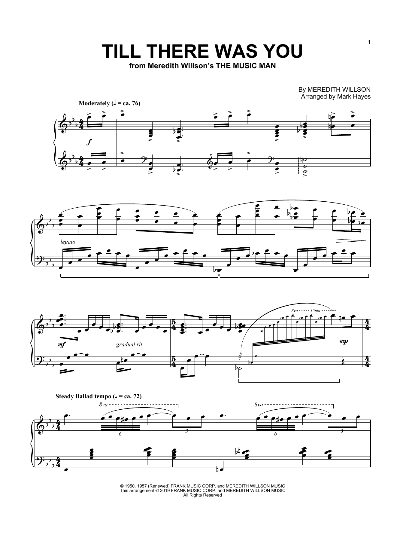 Meredith Willson Till There Was You (arr. Mark Hayes) sheet music notes and chords arranged for Piano Solo