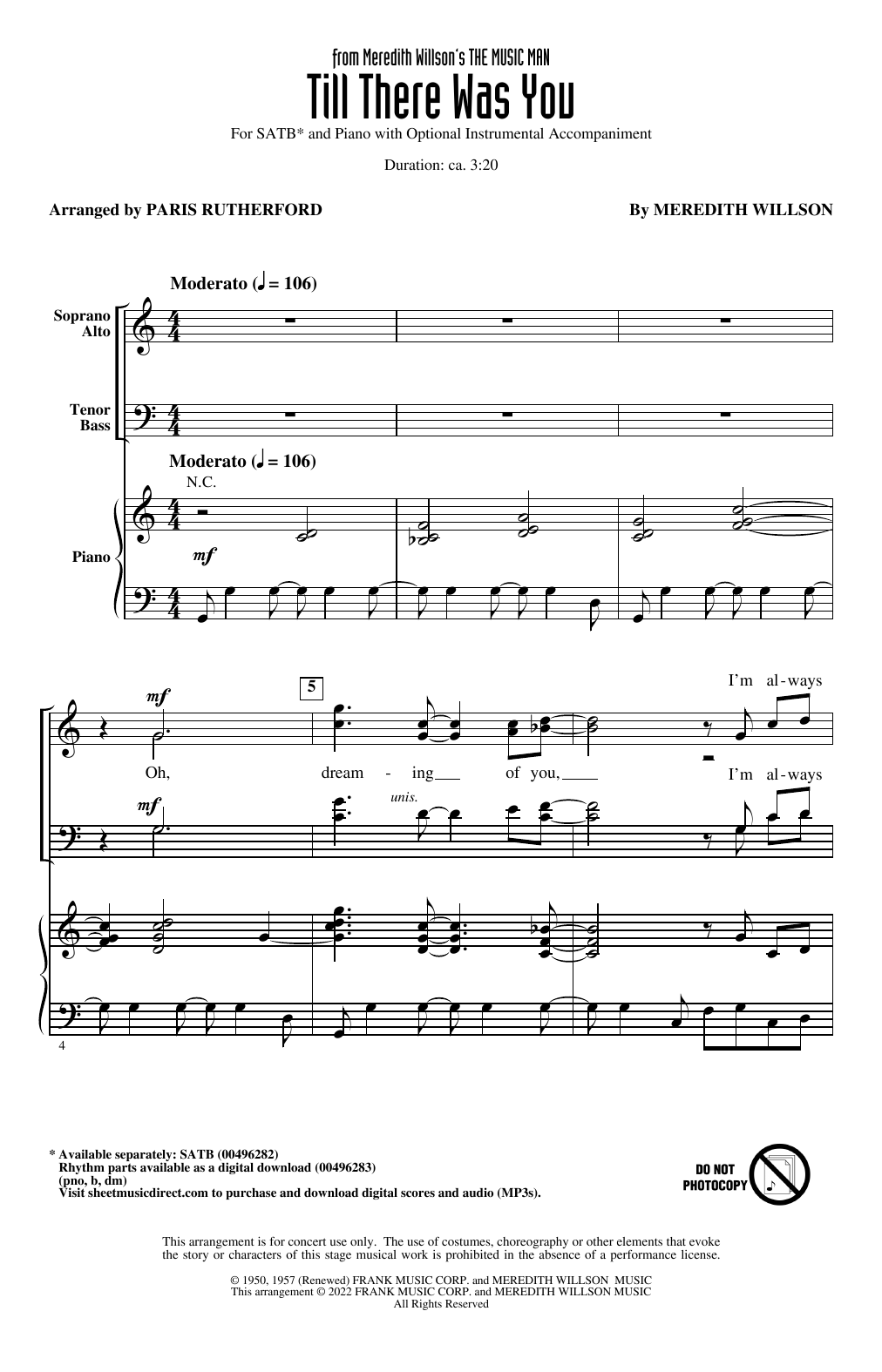Meredith Willson Till There Was You (from The Music Man) (arr. Paris Rutherford) sheet music notes and chords arranged for SATB Choir