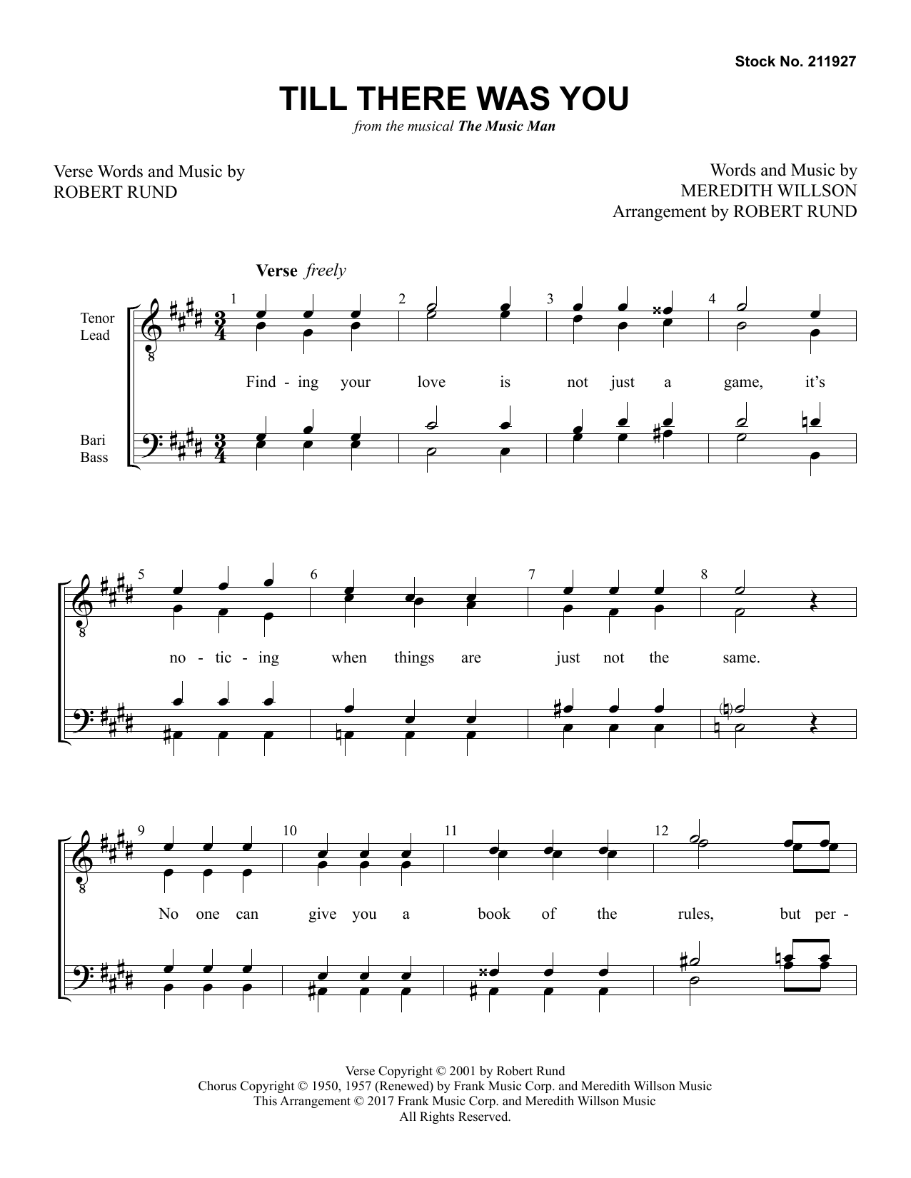 Meredith Willson Till There Was You (from The Music Man) (arr. Robert Rund) sheet music notes and chords arranged for TTBB Choir