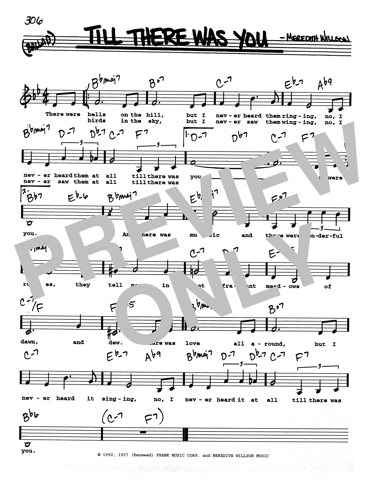 Meredith Willson Till There Was You (Low Voice) sheet music notes and chords arranged for Real Book – Melody, Lyrics & Chords