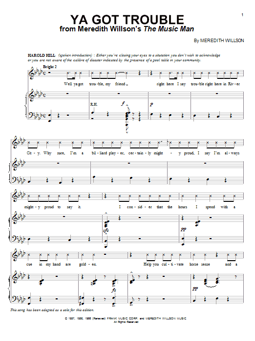 Meredith Willson Ya Got Trouble sheet music notes and chords arranged for Lead Sheet / Fake Book