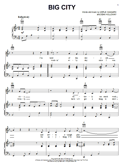 Merle Haggard Big City sheet music notes and chords arranged for Piano, Vocal & Guitar Chords (Right-Hand Melody)
