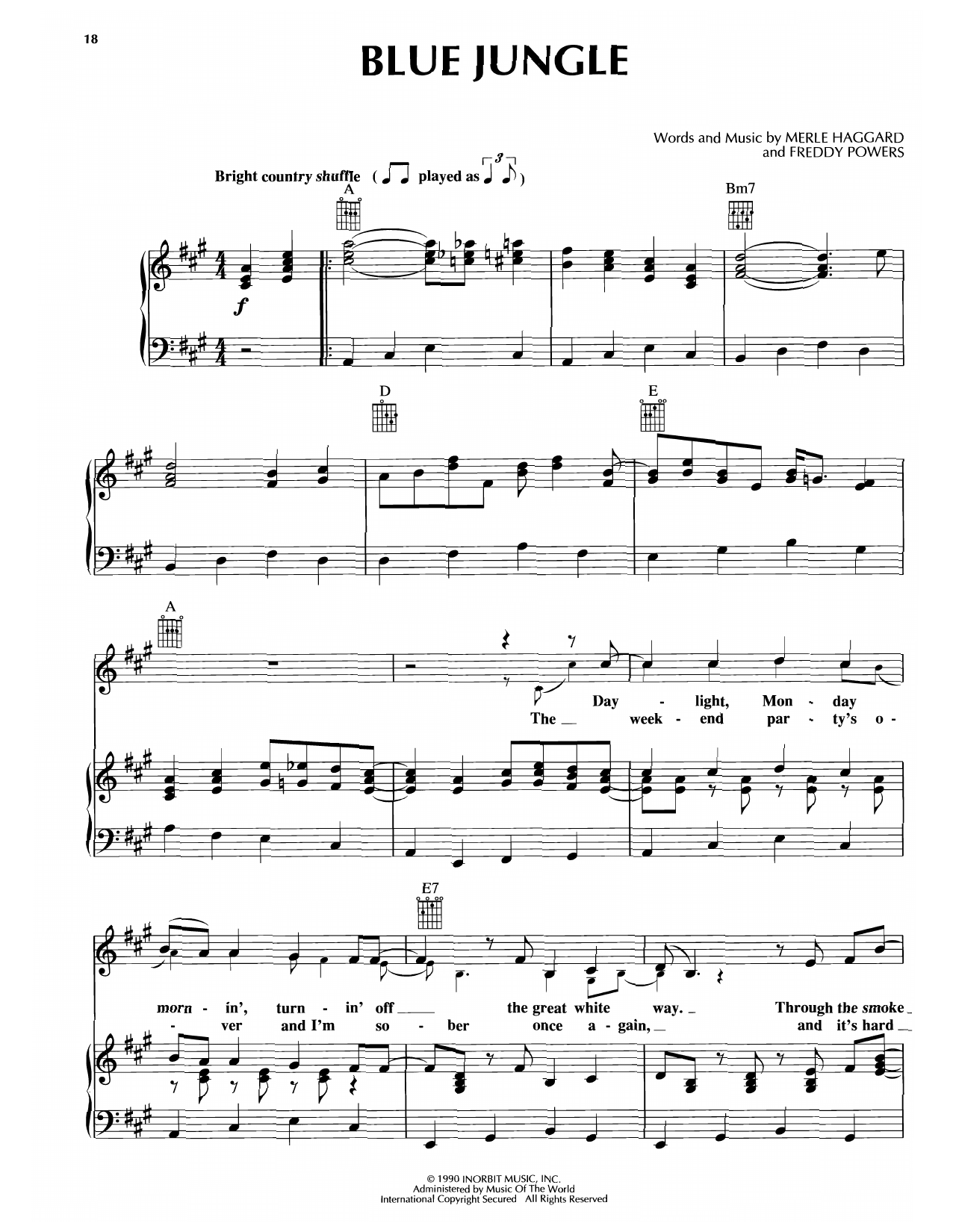 Merle Haggard Blue Jungle sheet music notes and chords arranged for Piano, Vocal & Guitar Chords (Right-Hand Melody)