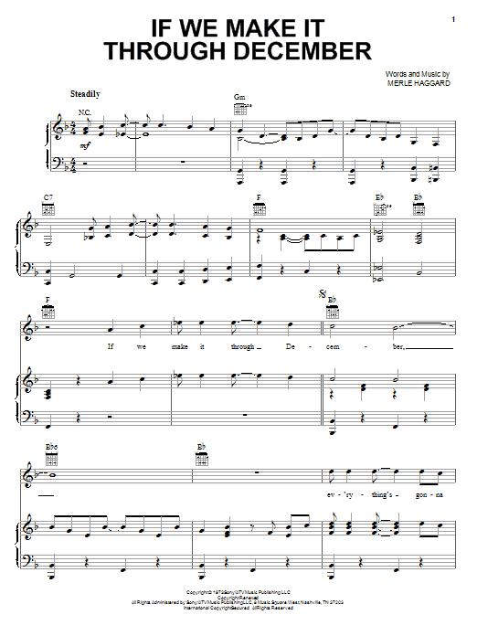 Merle Haggard If We Make It Through December sheet music notes and chords arranged for Piano, Vocal & Guitar Chords (Right-Hand Melody)