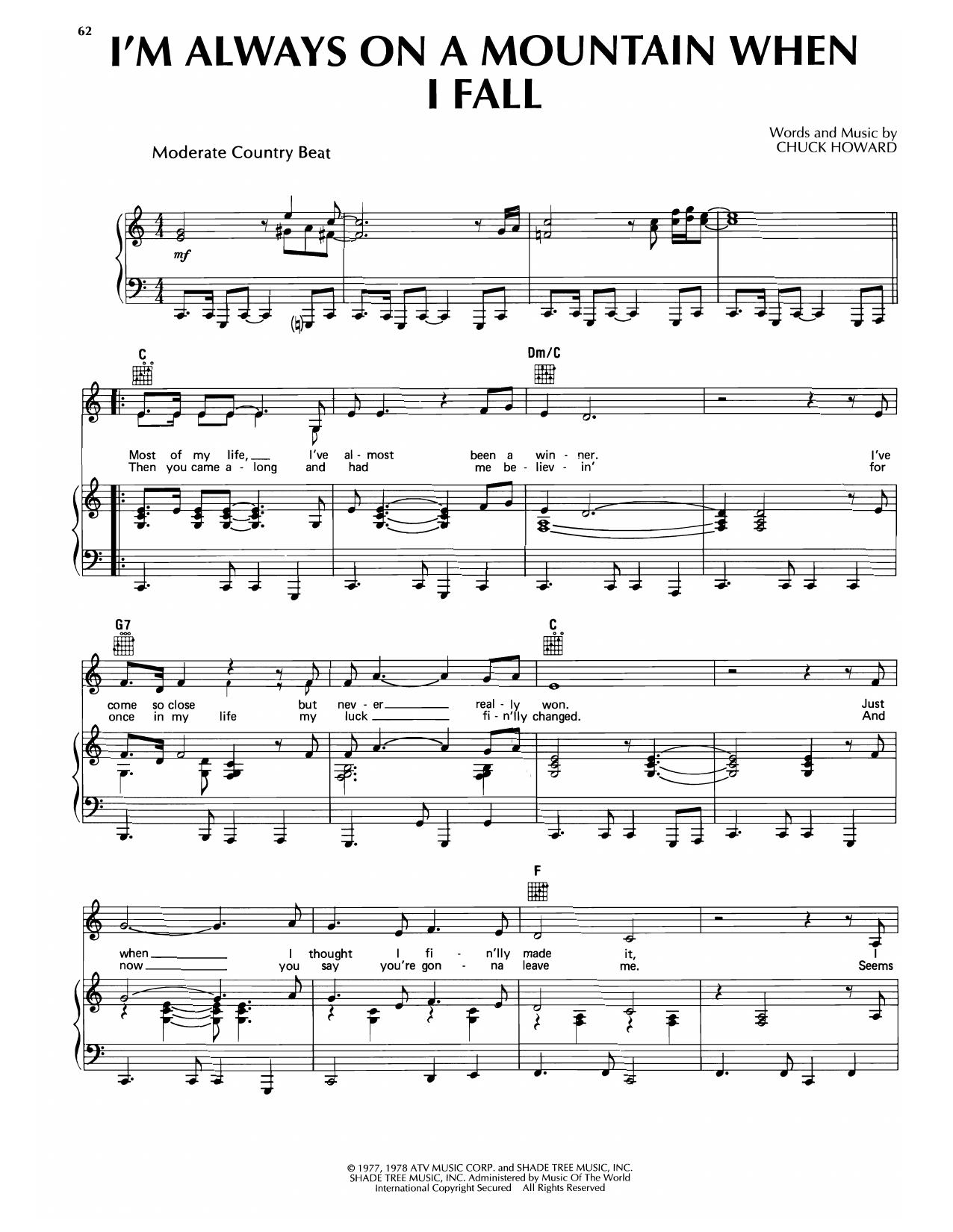 Merle Haggard I'm Always On A Mountain When I Fall sheet music notes and chords arranged for Piano, Vocal & Guitar Chords (Right-Hand Melody)