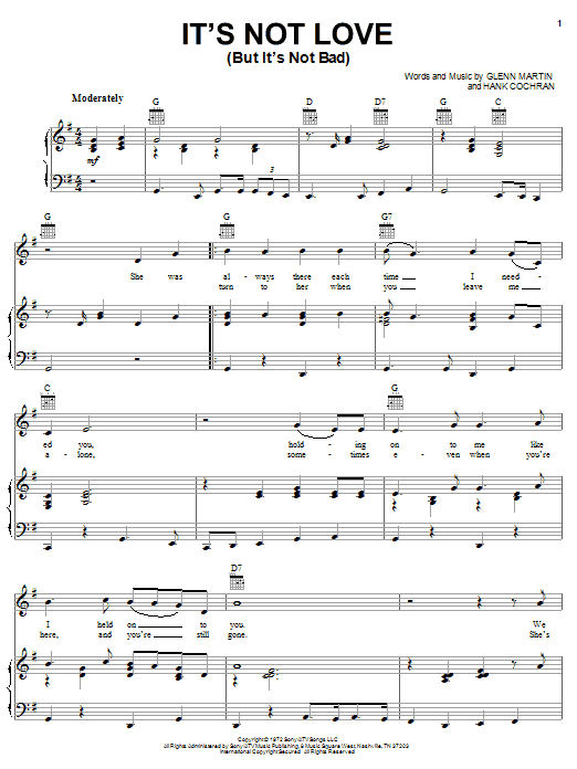 Merle Haggard It's Not Love (But It's Not Bad) sheet music notes and chords arranged for Real Book – Melody, Lyrics & Chords