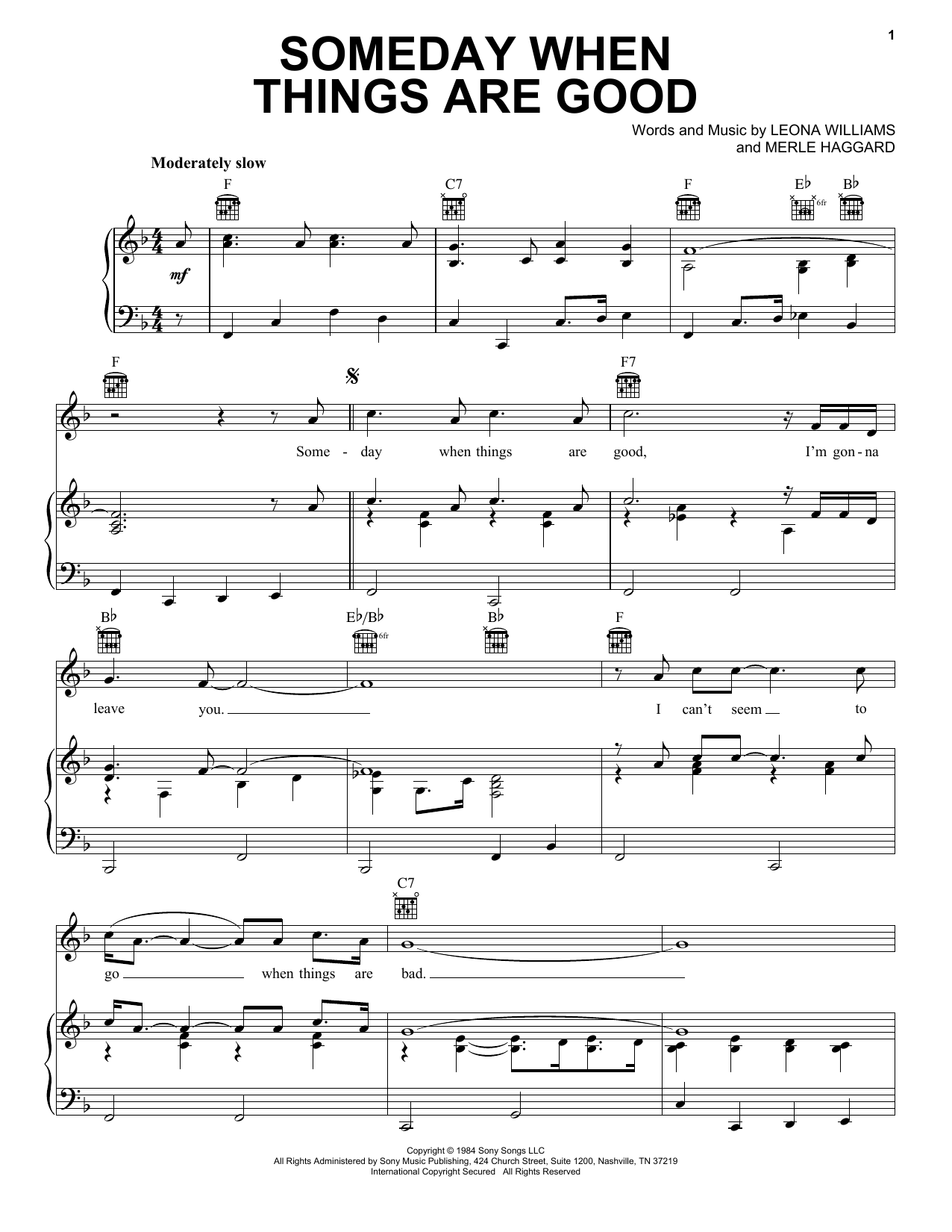 Merle Haggard Someday When Things Are Good sheet music notes and chords arranged for Piano, Vocal & Guitar Chords (Right-Hand Melody)