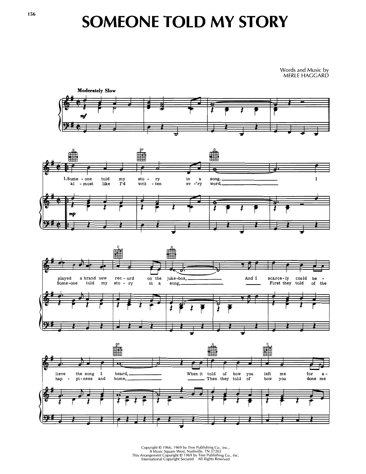 Merle Haggard Someone Told My Story sheet music notes and chords arranged for Piano, Vocal & Guitar Chords (Right-Hand Melody)