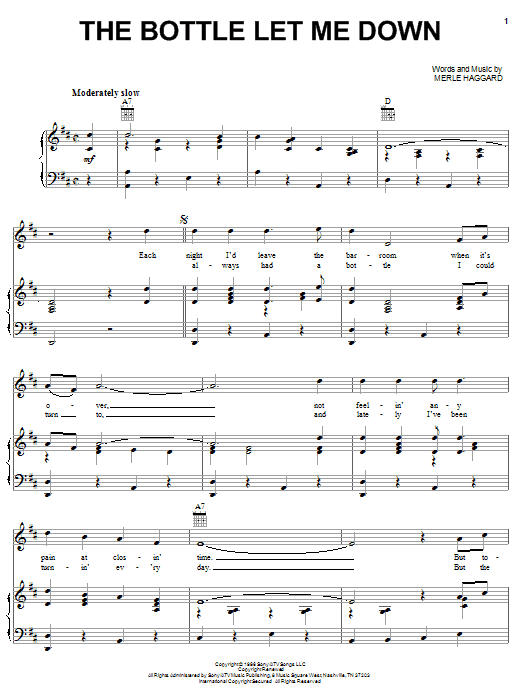 Merle Haggard The Bottle Let Me Down sheet music notes and chords arranged for Guitar Lead Sheet