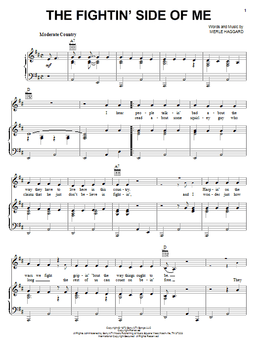 Merle Haggard The Fightin' Side Of Me sheet music notes and chords arranged for Easy Guitar Tab