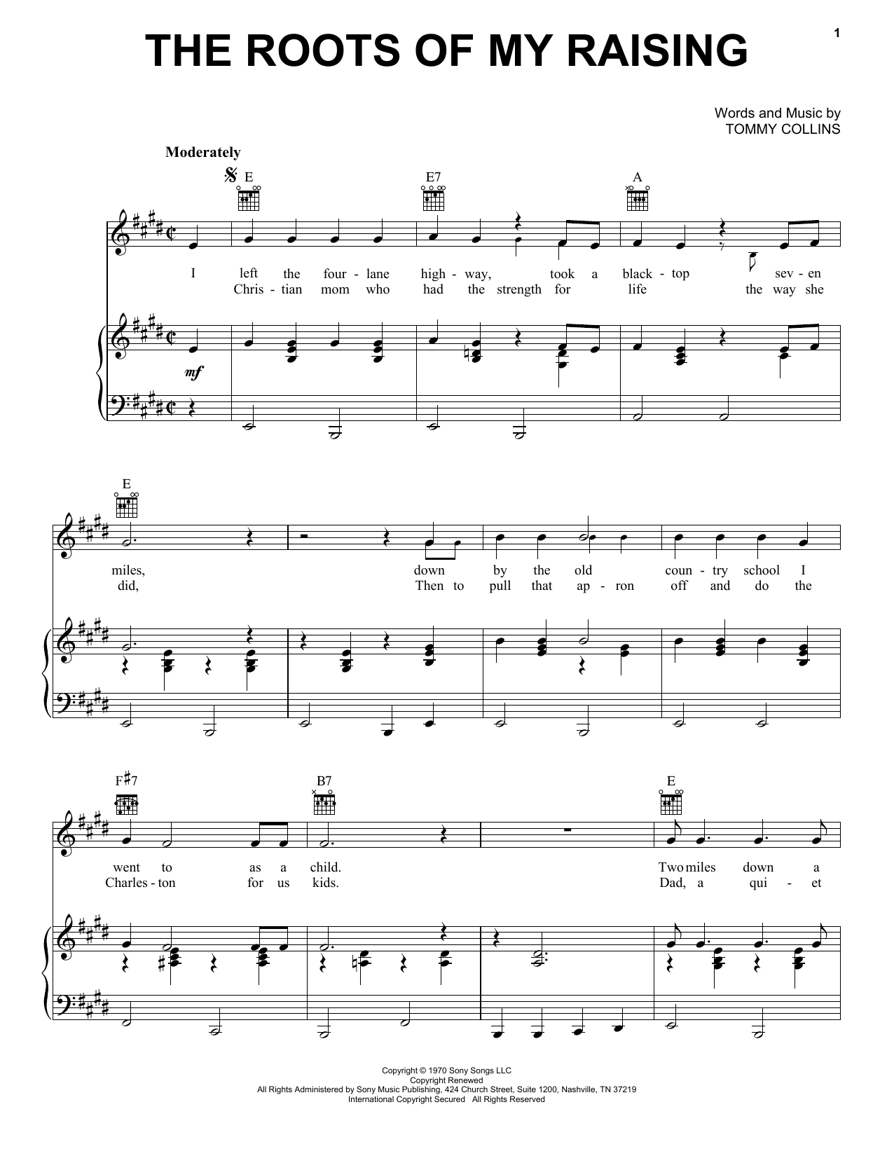 Merle Haggard The Roots Of My Raising sheet music notes and chords arranged for Piano, Vocal & Guitar Chords (Right-Hand Melody)