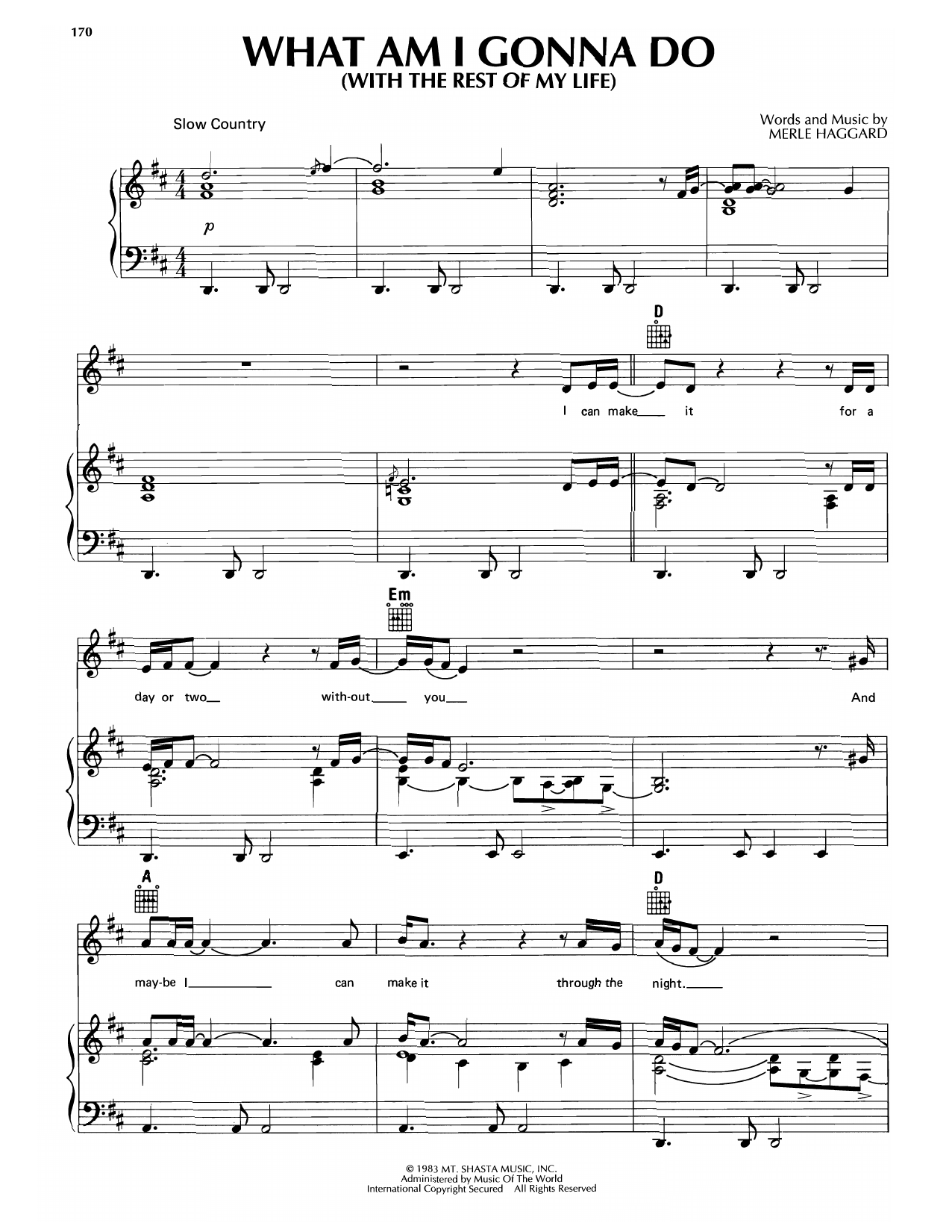 Merle Haggard What Am I Gonna Do (With The Rest Of My Life) sheet music notes and chords arranged for Piano, Vocal & Guitar Chords (Right-Hand Melody)