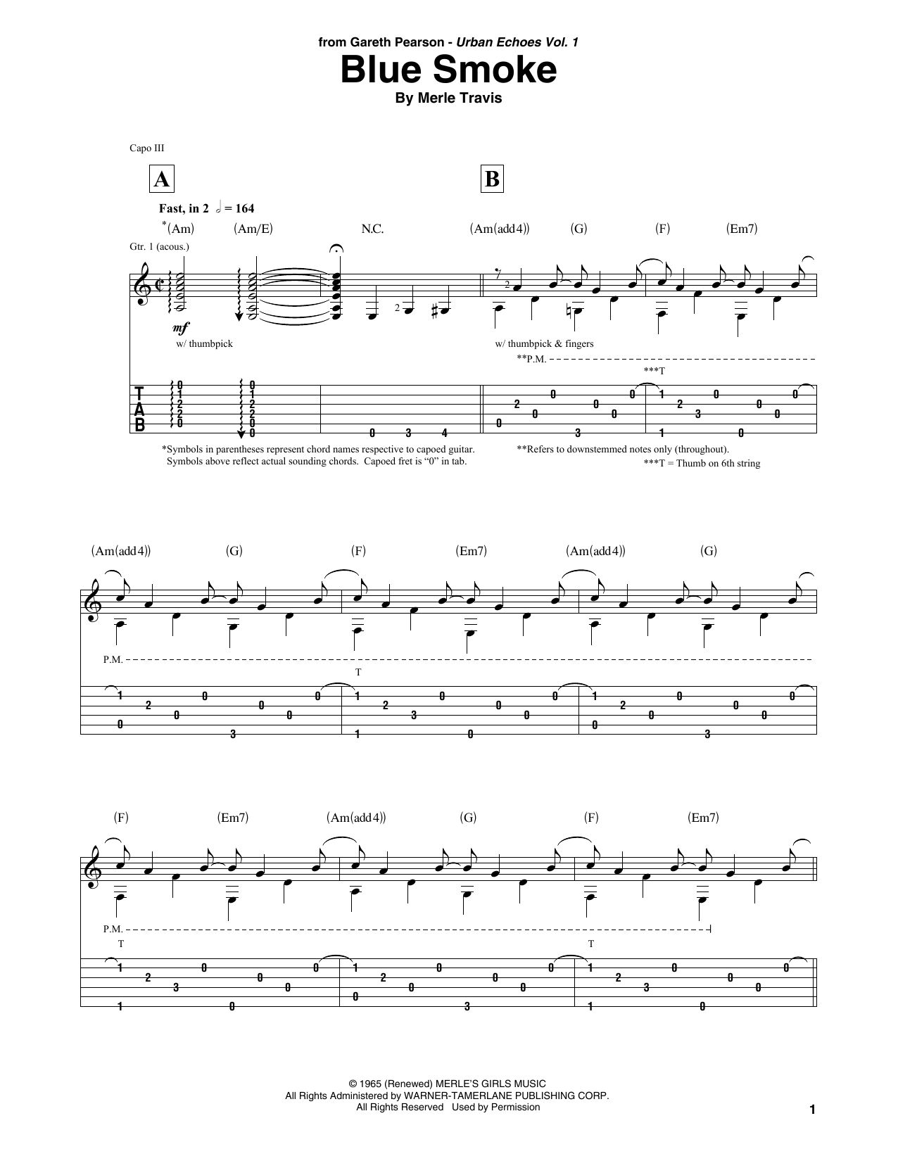 Merle Travis Blue Smoke sheet music notes and chords arranged for Solo Guitar