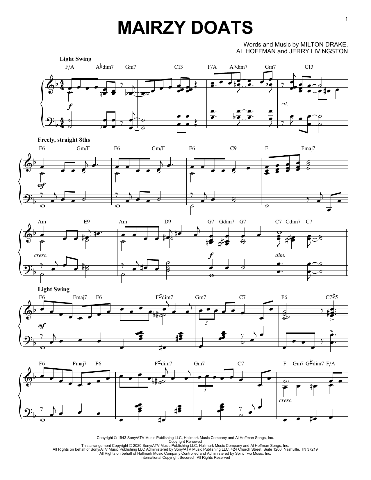 Merry Macs Mairzy Doats [Jazz version] (arr. Brent Edstrom) sheet music notes and chords arranged for Piano Solo