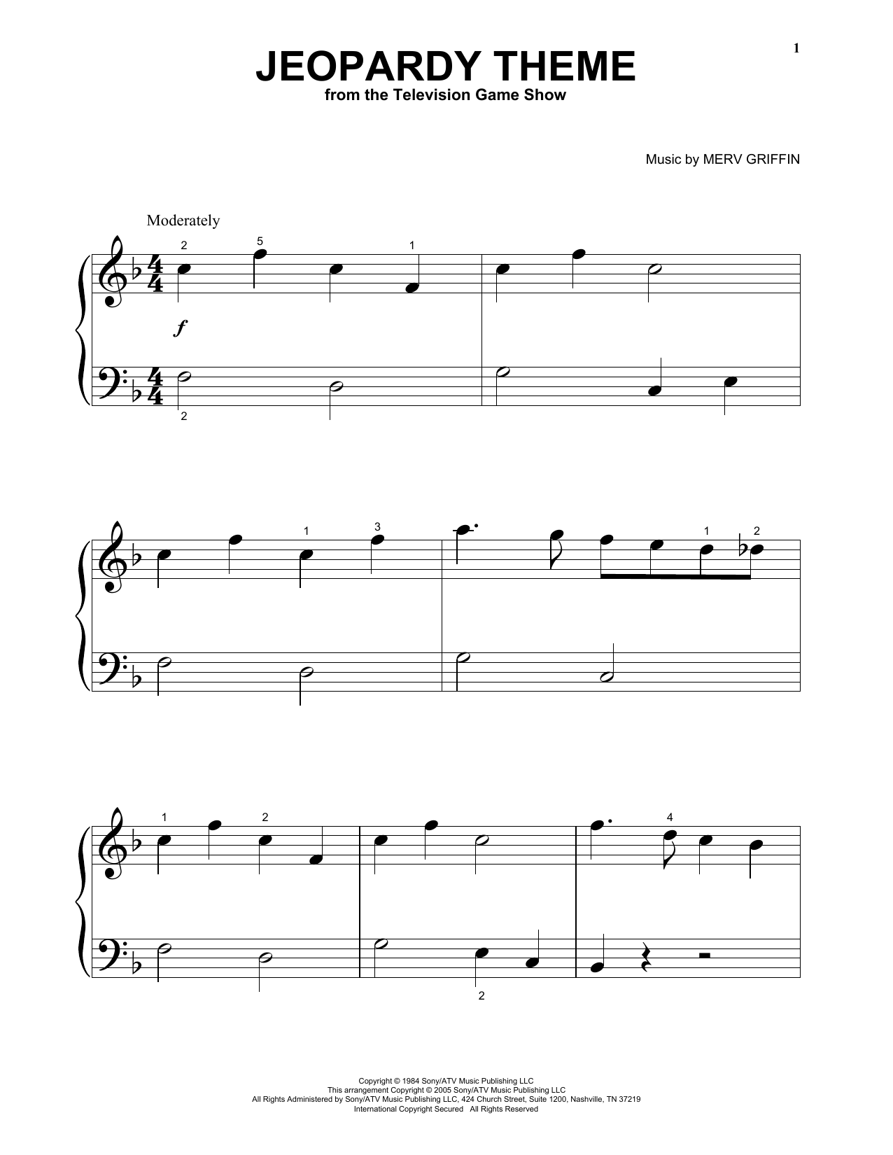 Merv Griffin Jeopardy Theme sheet music notes and chords arranged for Easy Guitar