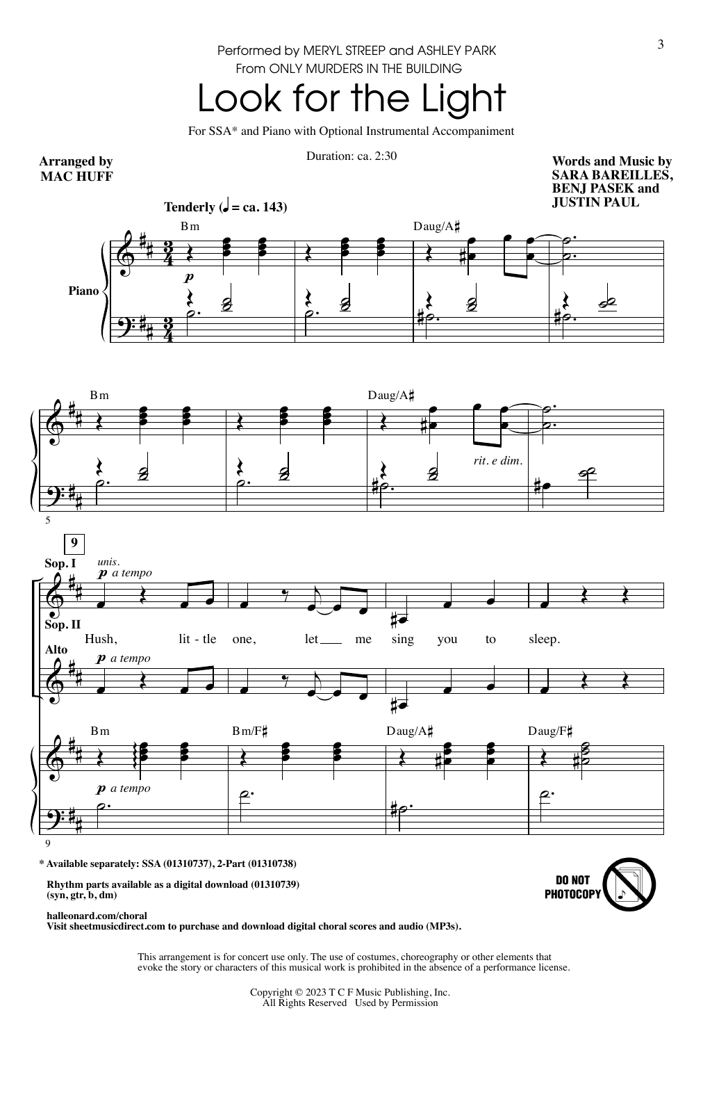 Meryl Streep and Ashley Park Look For The Light (from Only Murders In The Building) (arr. Mac Huff) sheet music notes and chords arranged for SSA Choir