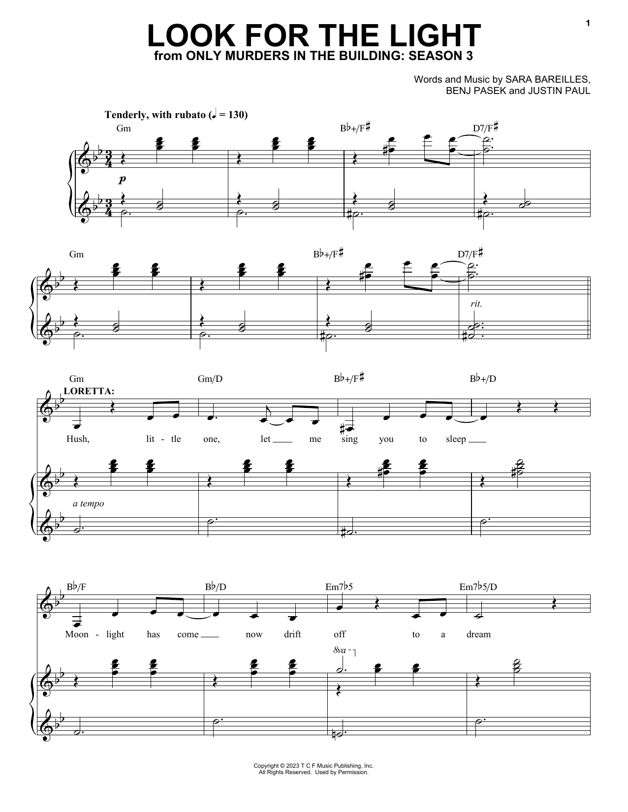 Meryl Streep and Ashley Park Look For The Light (from Only Murders In The Building: Season 3) sheet music notes and chords arranged for Piano & Vocal