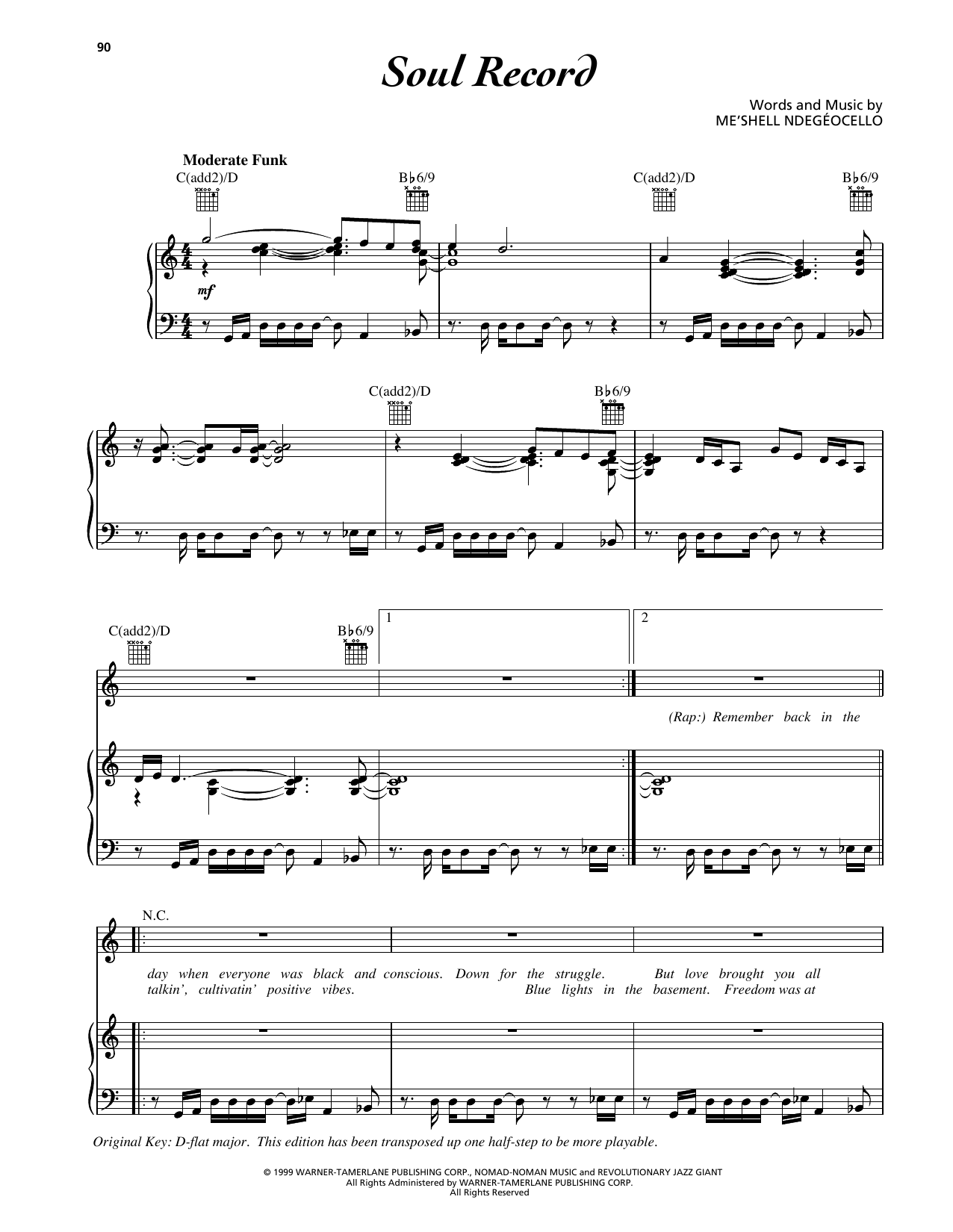 Me'Shell Ndegeocello Soul Record sheet music notes and chords arranged for Piano, Vocal & Guitar Chords (Right-Hand Melody)