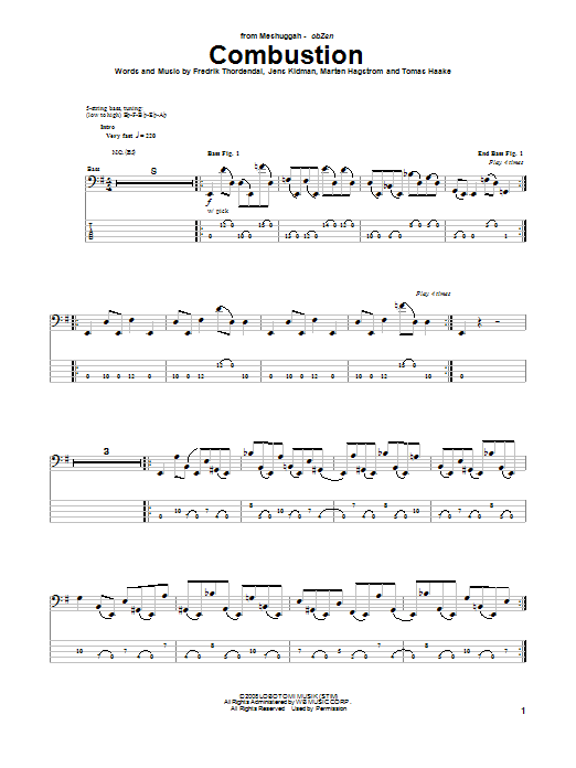 Meshuggah Combustion sheet music notes and chords arranged for Guitar Tab