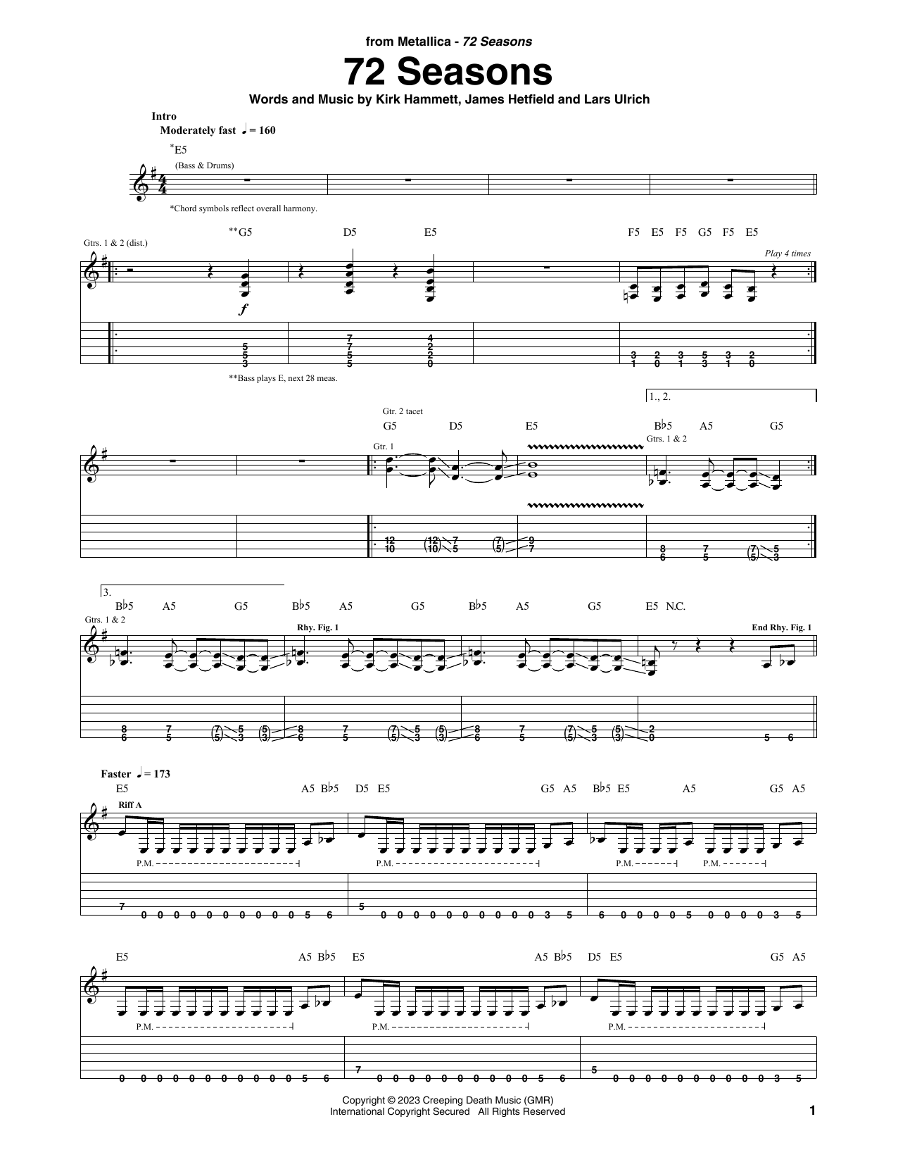 Metallica 72 Seasons sheet music notes and chords arranged for Guitar Tab